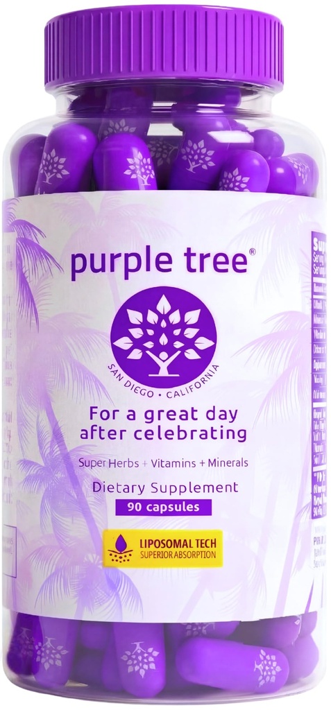 lila träd Post-Celebration Wellness | Liver Support, Body Replenisher, Rapid Hydration | Dihydromyricetin DHM, Milk Thistle, Electrolytes, Vitamin B, Willow Bark, Quercetin (90 piller)