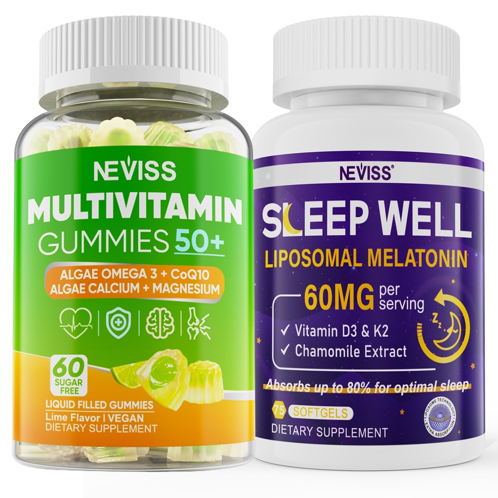 NEVISS Naiset ja miehet 50+ monivitamiinikumi ja melatoniini 60 mg Bundle