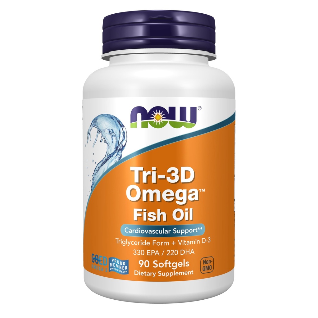 NYT Ruokalisät, Tri-3D OmegaTM, Triglyseridimuoto Omega-3 Fish Oil + D-3-vitamiini, Molekyylisesti tislattu, 90 Softgels