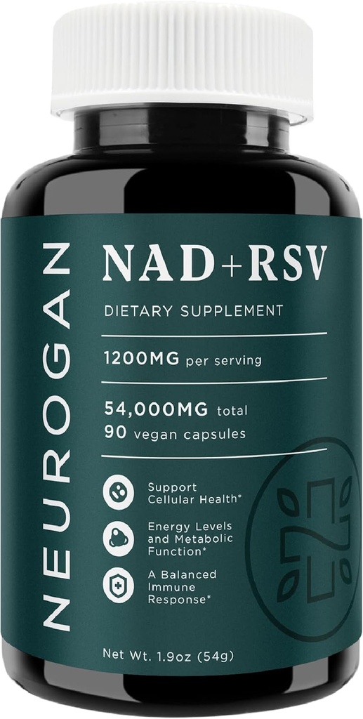 Neurogan NAD+ Resveratrol kapselit 1:1 suhde - 1200 mg per Serving, 90 Ct - Cellulaarinen terveys ja terve ikääntyminen lisäravinteet, energia ja immuuni tuki - Nikotine Adenine Dinucleotidi NAD+ LIITE