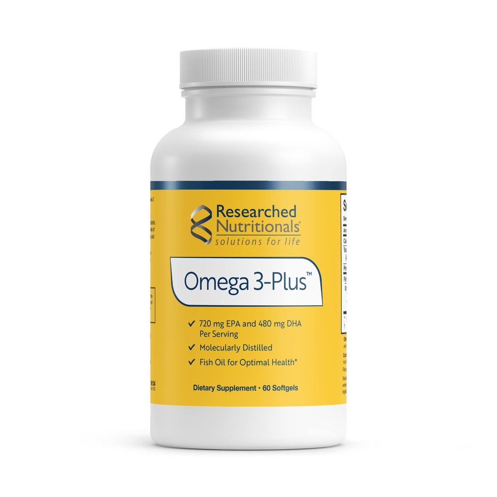 Forskade näringsämnen Omega-3 Plus Fish Oil - EPA DHA Omega 3 Supplement för att stödja hjärt- och hjärnhälsa - molekylärt destillerad för renhet och säkerhet (60 Softgels)