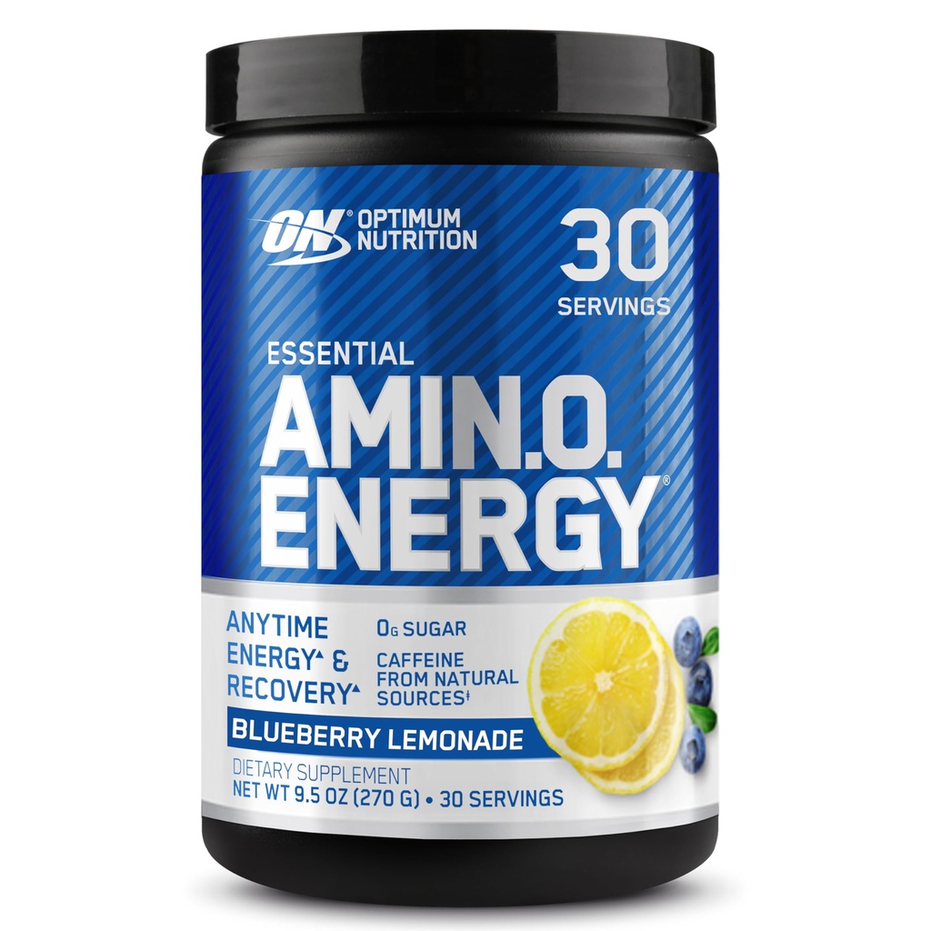Optimum Nutrition Amino Energy - Pre workout with Green Tea, BCAA, Aminohapot, Keto Friendly, Green Coffee Extract, Energy Powder - Mustikka sitruunaa, 30 Palvelimet (Pakkaus May Vary)