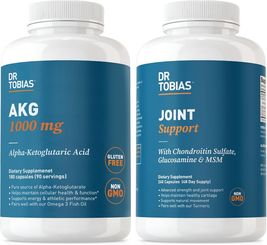 Tobias AKG Supplement & Joint Support Supplement - Stöder energi, muskler, brosk och gemensam hälsa, icke-GMO