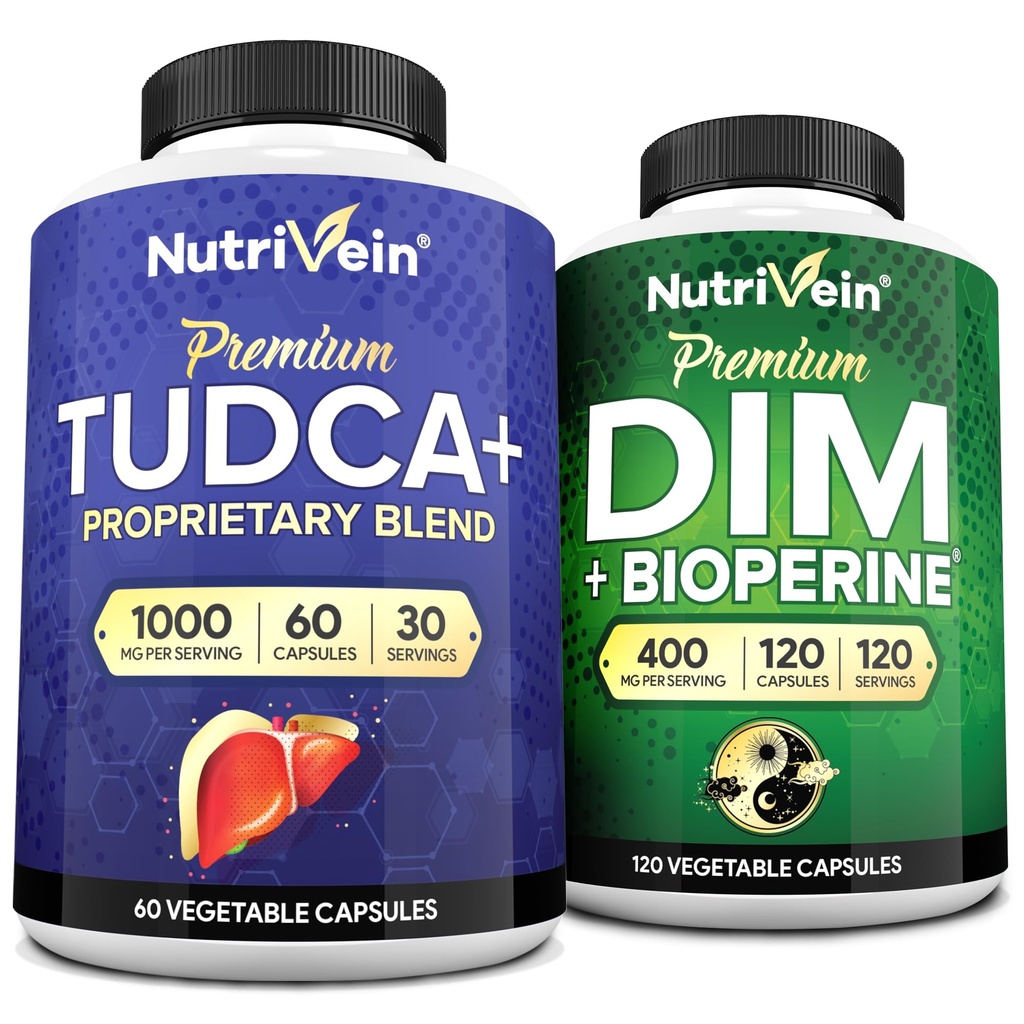 Nutrivein Premium TUDCA och DIM Supplement Bundle: High-Absorption TUDCA Supplement och DIM för Detox, balans och välbefinnande