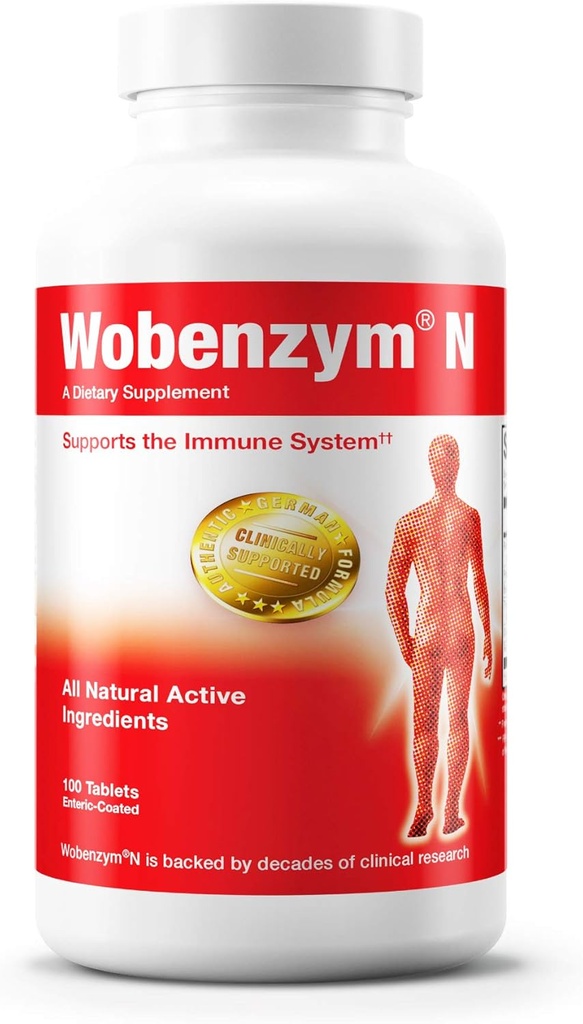 Douglas Laboratories Wobenzym N - Authentic German Supplement - Systemic Enzymes - För immunsystem och gemensam hälsa * - Med Papain, Rutin & Bromelain - 100 Enteric-Coated tabletter