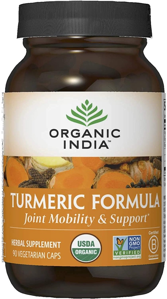 Organic India Turmeric Curcumin Herbal Supplement - Joint Mobility & Support, Immunomy System Support, Terveellinen Inflammatory Response, Koko juurilisä, Organic Trikatu - 90 kapselia