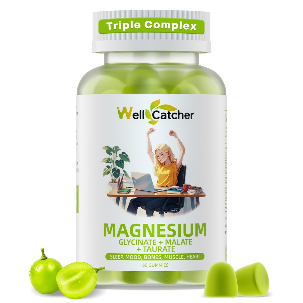 Magnesium Complex Gummies aikuisille: Triple Magnesium Supplement magnesium Glycinate Malate Taurate miehille Naiset tukevat uni mieliala tasapainotettu luut Lihas terveys sokeri ilmaiseksi Luomu 60CT