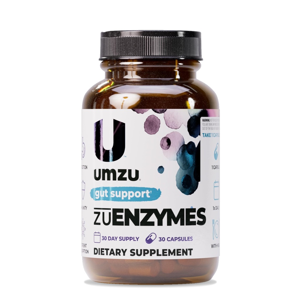 UMZU ZuEnzymes Digestive Enzymes Supplement | 21 Enzymes for Gut Health Support, Digestion & Nutrient Absorption | Hjälper bryta ner laktos, kolhydrater, proteiner och fetter (30 dagars leverans | 30 kapslar)