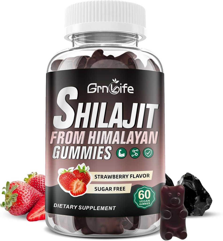 Shilajit Gummies for Men & Women, 1000MG Shilajit täydentää 85+ Trace Minerals & Fulvic Acid for Energy, Immuniteetti, sokeriton, mansikka-60 kreivi