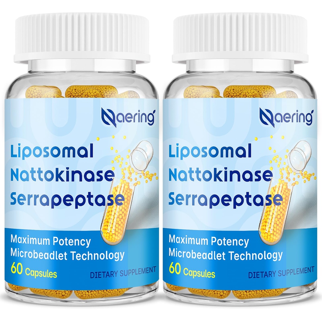 Liposomaalinen Nattokinaasi 12 000 FU Serrapeptaasi 360 000 SPU Enzyme täydennysosa - Rikastettu Synergististen Entsyymien ja ravintoaineiden sekoituksen ja inulinin kanssa Circulatory, Gut, Digestion 60 kapselia (2 pullo)