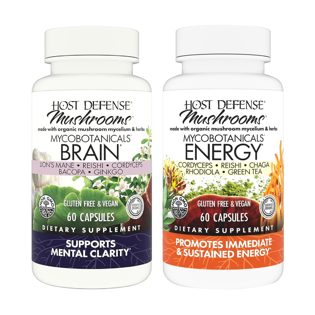 Host Defense Bundle MycoBotanicals Brain * Kapselit, 60 Count & MycoBotanicals Energy * Kapselit, 60 Count - Tuki muisti &focus - Tuki jatkuva energia *