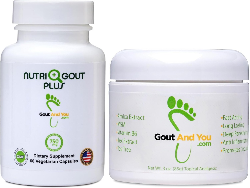 NutriGout Plus Uric Acid Support och Therapeutic Relief Topical Cream med Arnica Extract