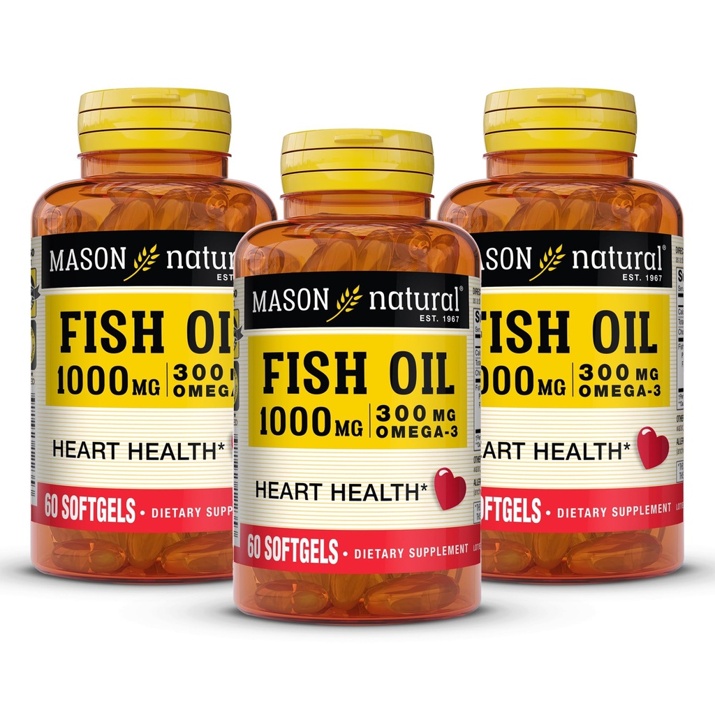 MASON NATURAL Omega,3 Fish Oil, 180,Day Supply, 1000mg EPA ja DHA yhteinen tuki, 60 Softgel pillereitä (3 pakkaus)