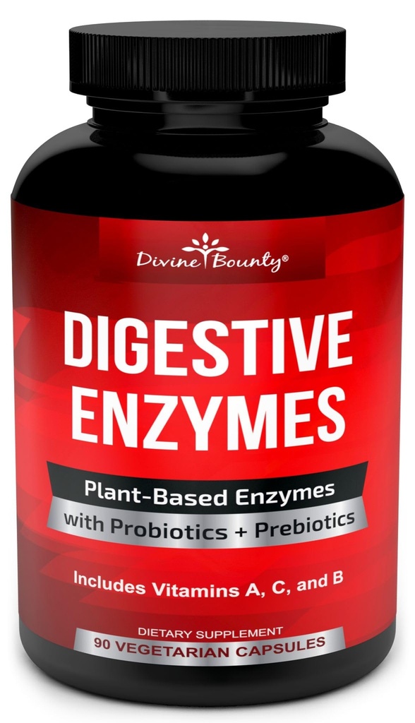 Divine Bounty Digestive Enzymes med Probiotics & Prebiotics med Lipase, Amylase, Bromelain - Stöd ett hälsosamt Digestive Tract för män och kvinnor - 90 Vegetariska kapslar