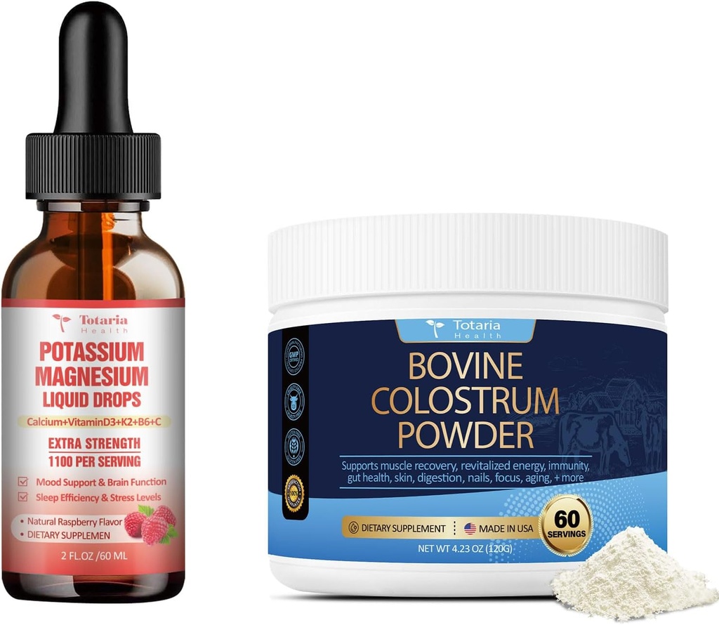 Kalium Magnesium Nestemäiset tippat + Naudan Colostrum Supplement Powder