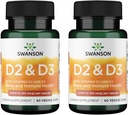 Swanson-vitamiini D Complex vitamiineja D2 & D3 - Täydellinen Sunshine-vitamiinikompleksi luun, Dental & Immuno Health - Vitamiini täydentää (50 mikrog, 60 kasviskapselia) (2 pakkaus)