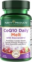 Puhtaus Tuotteet CoQ10 Päivittäin Resveratrol Melt 100mg CoQ10-30mg Trans-Resveratrol - A-vitamiini, D3, E- ja B12 (metyylikobalamiinina) - 60 nopeasti liukenevaa tablettia