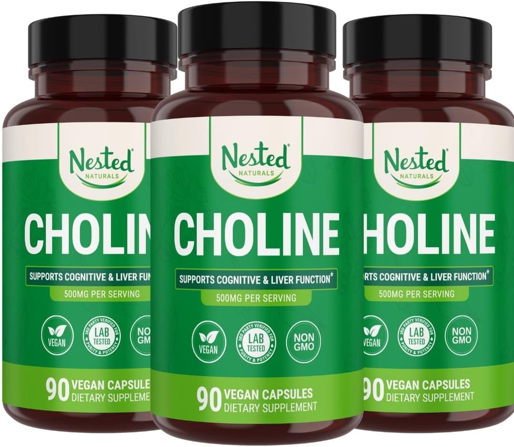 Nested Naturals Choline Bitartraatti 500 mg ... Korkea teho koliini täydentää... tukee kognitiivista suorituskykyä & maksan toiminta 100% Vegaani & ei-GMO ...