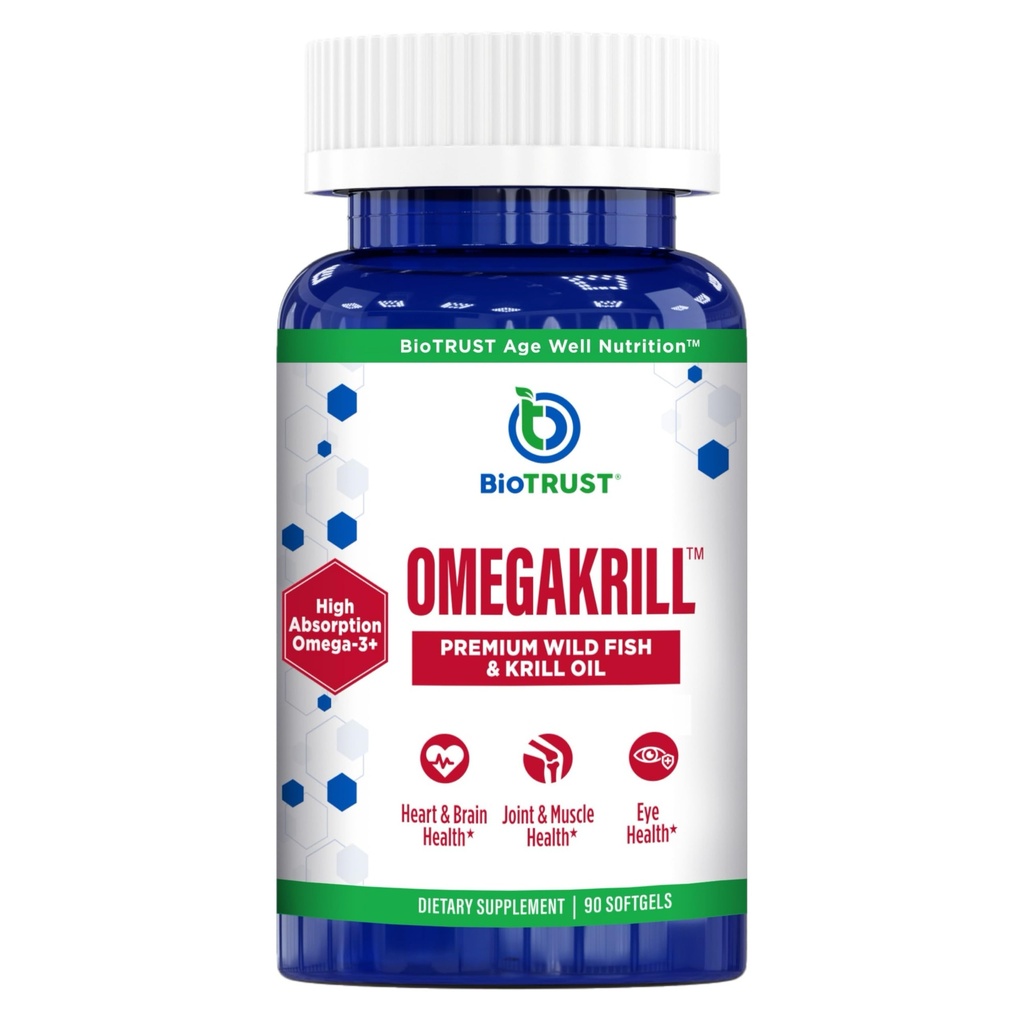 BioTrust OmegaKrill EPA & DHA Omega 3 täydennysosa, kala ja Krill Oil tarjota tukea Joint, sydän, aivot, silmät ja iho (30 Servings)