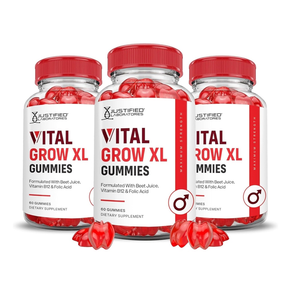 Justifed Laboratories (3 Pack Vital Grow XL Performance Gummies 1000MG Advanced Formulated with ACV Pomegranate Beet Juice Powder B12 Vegan Non GMO 180 Gummys