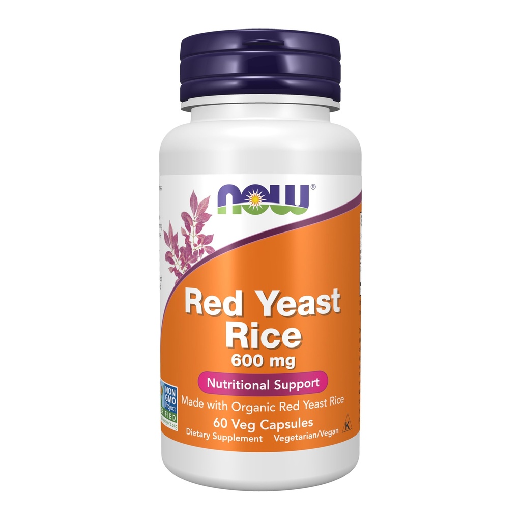 NOW Foods Supplements, Red Yeast Rice 600 mg, tillverkad med organisk röd jästris, 60 Veg kapslar