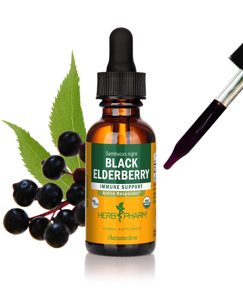 Herb Pharm Certified Organic Black Elderberry Liquid Extract för Immune System Support, Organic Cane Alcohol, 1 Oz