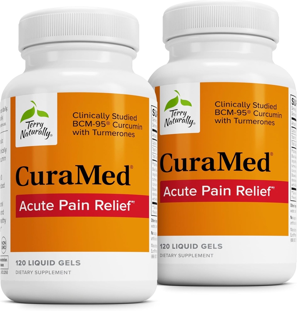 Terry Naturligt CuraMed akut smärtlindring - Tillägg med BCM-95 Curcumin & BOS-10 Boswellia - Svart Sesam Seed Oil för att stödja lättnad av yrkesbesvär - 120 flytande Gels (Pack av 2)