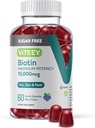 Viteey Biotin Gummies for Hair, Skin och Nails 10.000mcg - Sugar Free - Hair Growth Gummies, Healthy Skin Glow, Strong Healthy Nail Growth - Vegan, Gluten Free, Gelatin Free Tasty Berry Flavor
