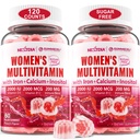 (2 pakkaus) Sokeriton monivitamiini naisille Gummie kalsium, D3 K2, Inositoli, Folaatti, Biotiini, Rauta, A-vitamiini, C, E, B Complex - Multivitamiinit & Minerals - Energia, Immuuni, Bone - Vegan