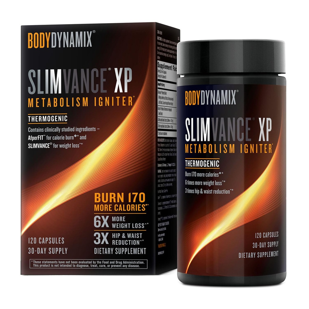 Slimvance XP Metabolia Igniter, kasvitieteellisen ruokavalion tuki, pitkälle kehittynyt termogeeninen, polttaa enemmän kaloreita, paino & rasvan menetys, energia, Focus, miesten & naisten, Todistetut ainesosat & kofeiini, 120 Count, 30 SVG