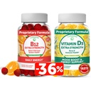 Lunakai D3-vitamiinia ja B12-vitamiinia Gummies Bundle - immuniteetin, luun ja mielen tuki VIT D3 2000IU täydennysosa - 3000 mcg Metyylikobalamiini Korkea imeytyminen Energia Gummy