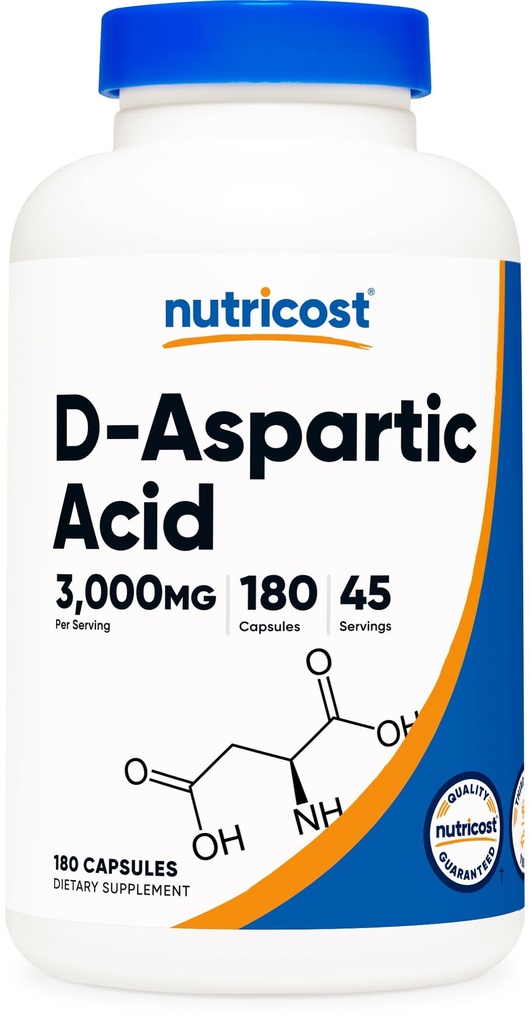 Nutricost D- asparagiinihappo (DAA) kapselit 3000 mg per tarjoilu (180 kapselia) - ei-GMO