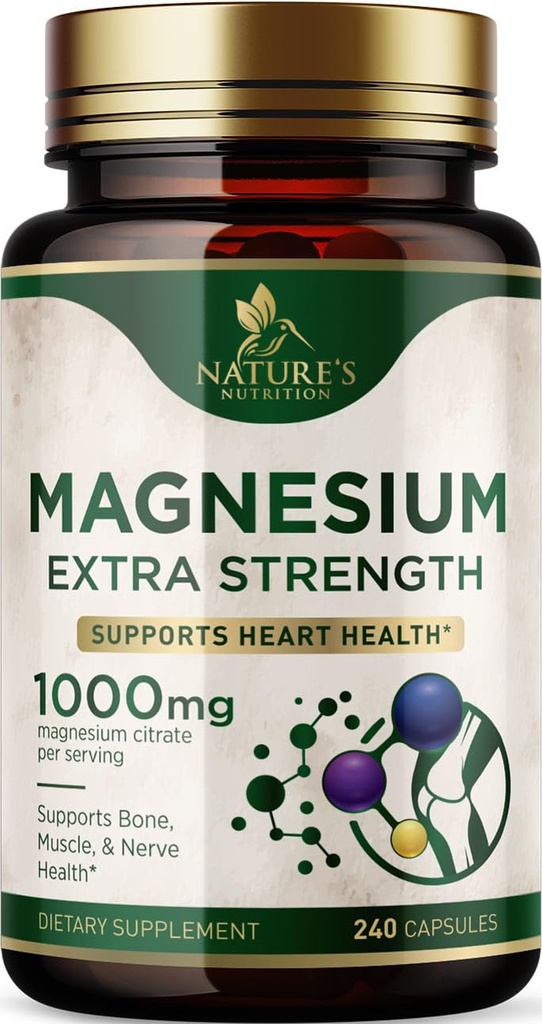 Magnesium Mineral Supplement 1000 mg - High Potency Magnesium Citrate for Bone, Heart Health, Nerves & Muscle Support, Nature's Magnesium Complex for Whole Body Support, pullotettu Yhdysvalloissa - 240 kapselia