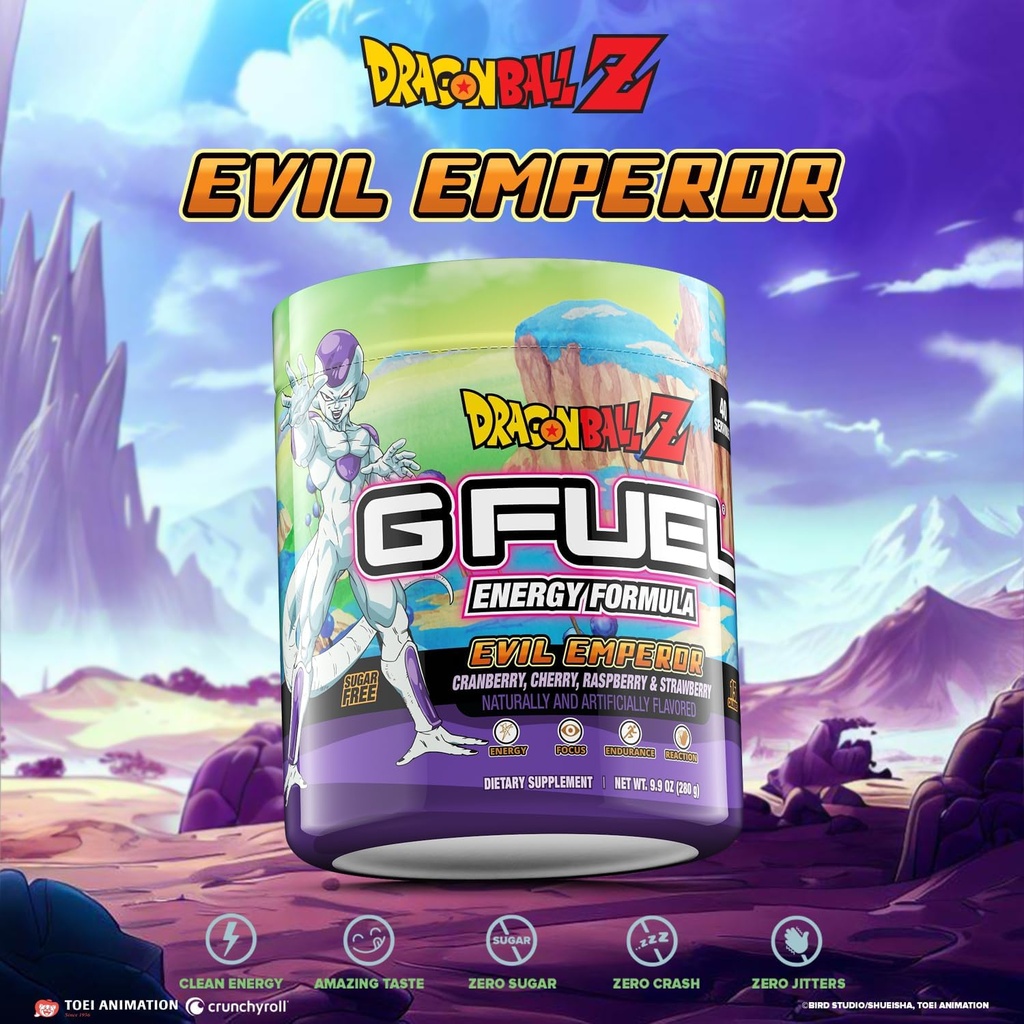 G Fuel Dragon Ball Z Energy Drink Powder, Pre Treeni kofeiini Mix pelaamista, sokeriton Focus Amino, vitamiini + antioksidantteja, 9,9oz (Berry Medley, 40 tarjoilua)
