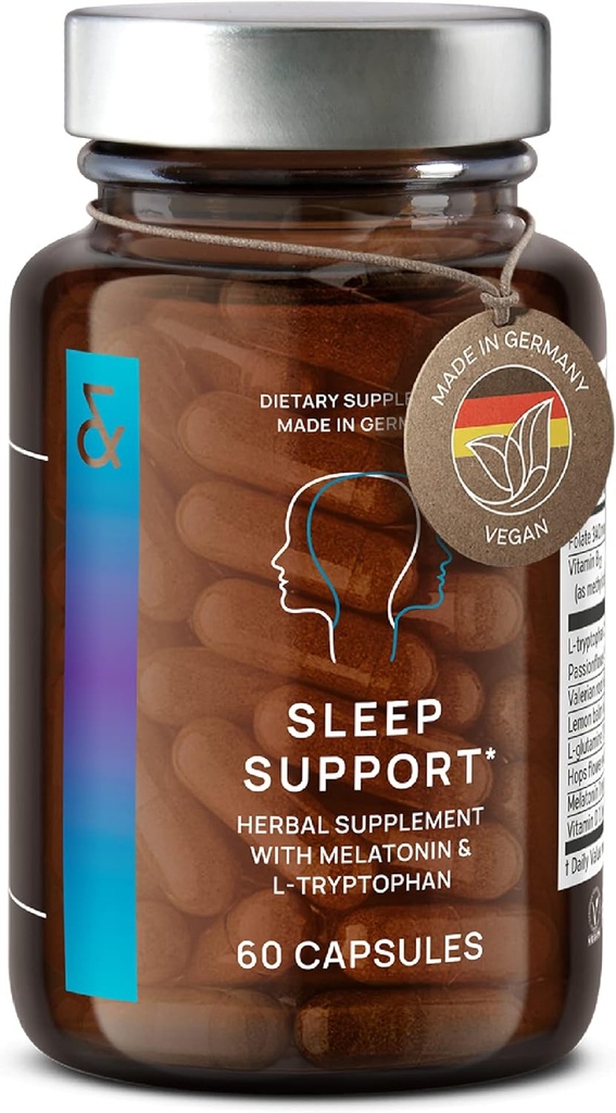 N°6 Natural Sleep Support with Melatoniini 1 mg & L-Tryptofaani - Passionflower, Valerian juuri & More - Parannettu uni lisäravinteet - 60 kapselia rauhallinen yöt