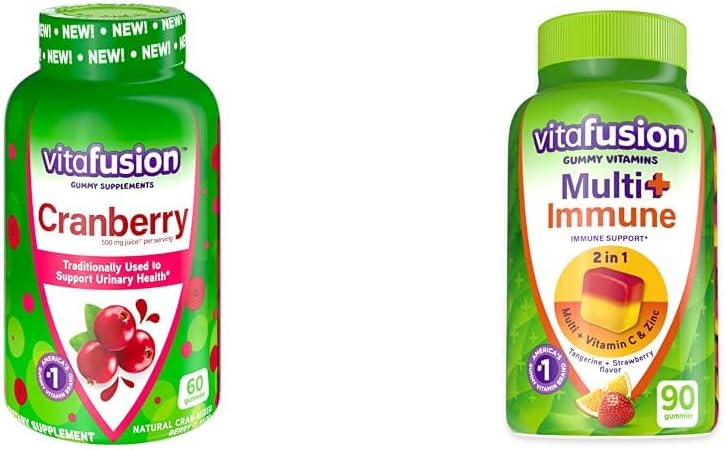 Vitafusion Cranberry Gummies för kvinnor 500mg och Multi + Immune Support Gummies med vitamin C Zinc Daily Multivitamins 90 Count