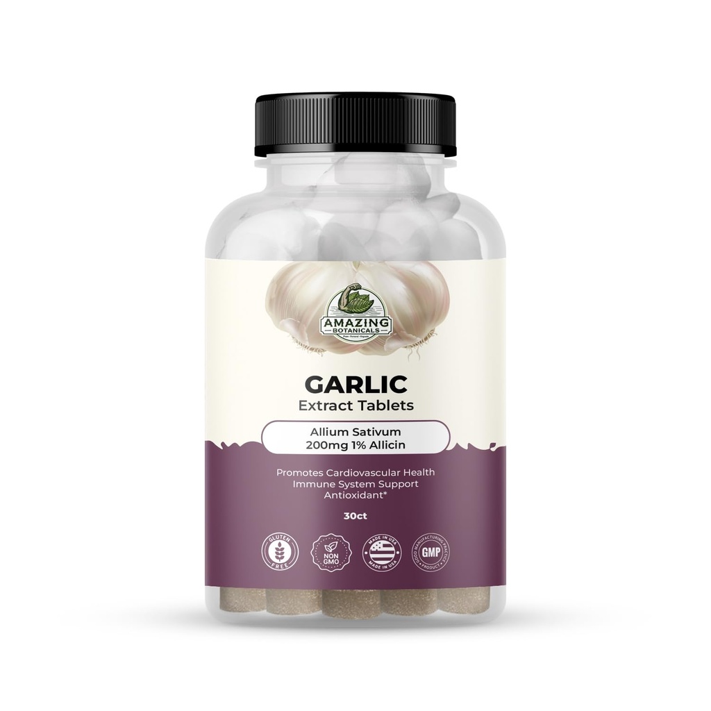 Amazing kasvitieteet Valkosipuliuute Tabletit - Allium Sativum 200mg, 1% Allicin - High Potency Herbal Supplement for Wellness and Vitality - 30 Count