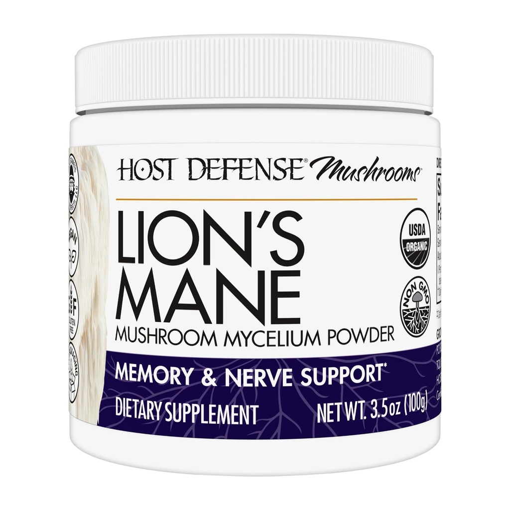 Isäntä Puolustus Leijonan Mane Powder - Aivojen terveys tuki täydentää - Sienen täydentää tukea Focus & muistin toiminto - Immuuneja ja hermoston tuki täydentää - 3,5 oz (66 Servings) *