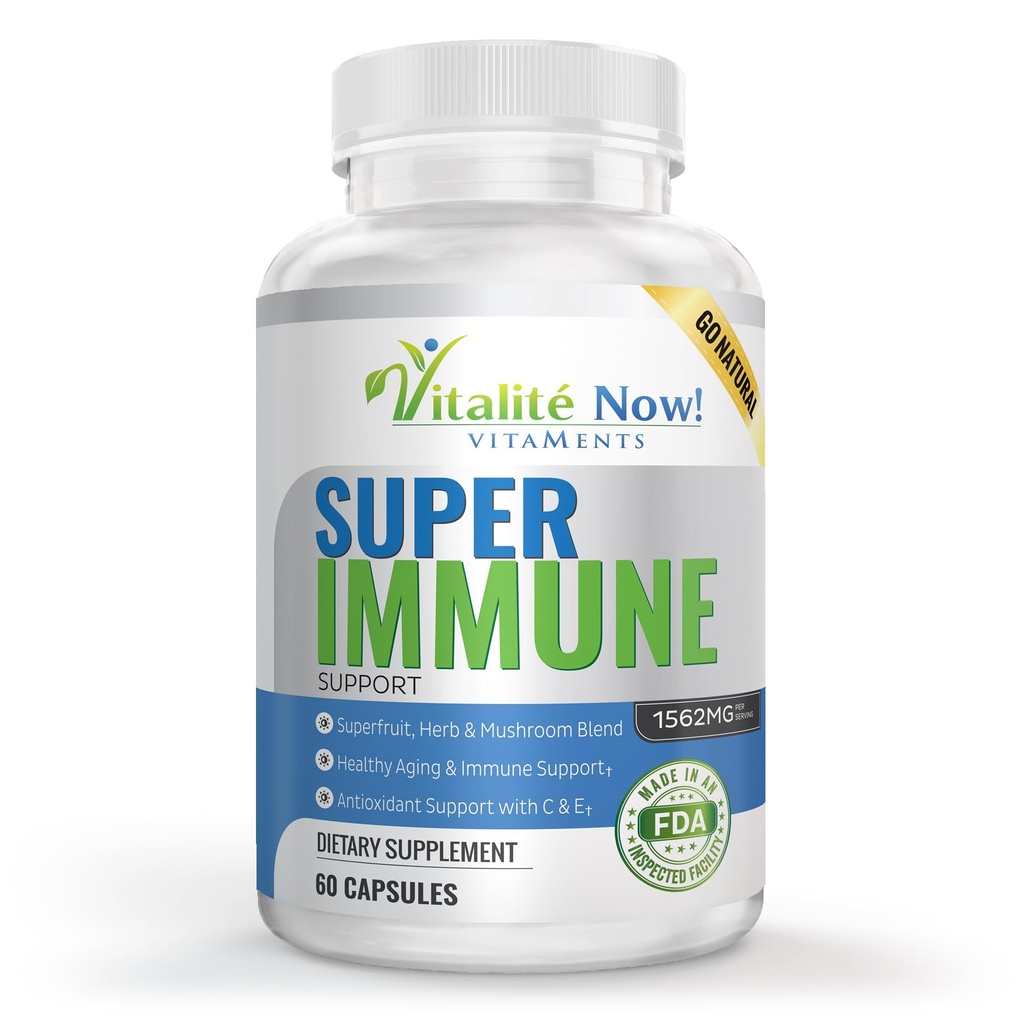 Super Wellness Immune Booster - Quercetin Immuniteetti tuki, 25 vitamiinit, Yrtit, Superfoods, Sienet - Vitamiinit C & E - Selenium - Turmeeri - Immuuni puolustus täydentää - 60 kapselia