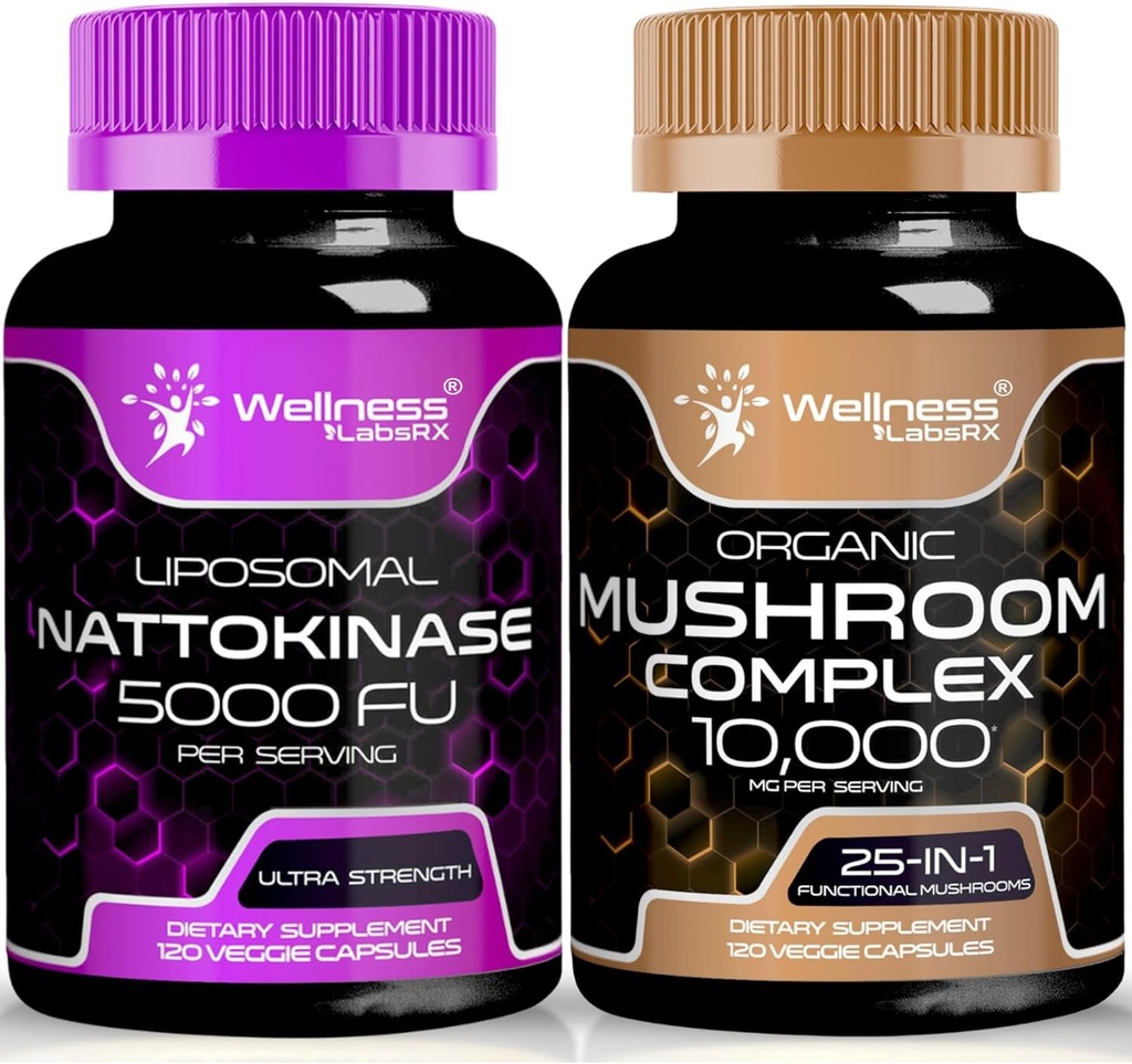 Nattokinase Supplement Capsules - 5000 FU - Enzymer från Pure Japanese Natto Extract | Organic Mushroom Supplement Capsules - 10000mg - 25 i 1 Mushroom Complex Capsules