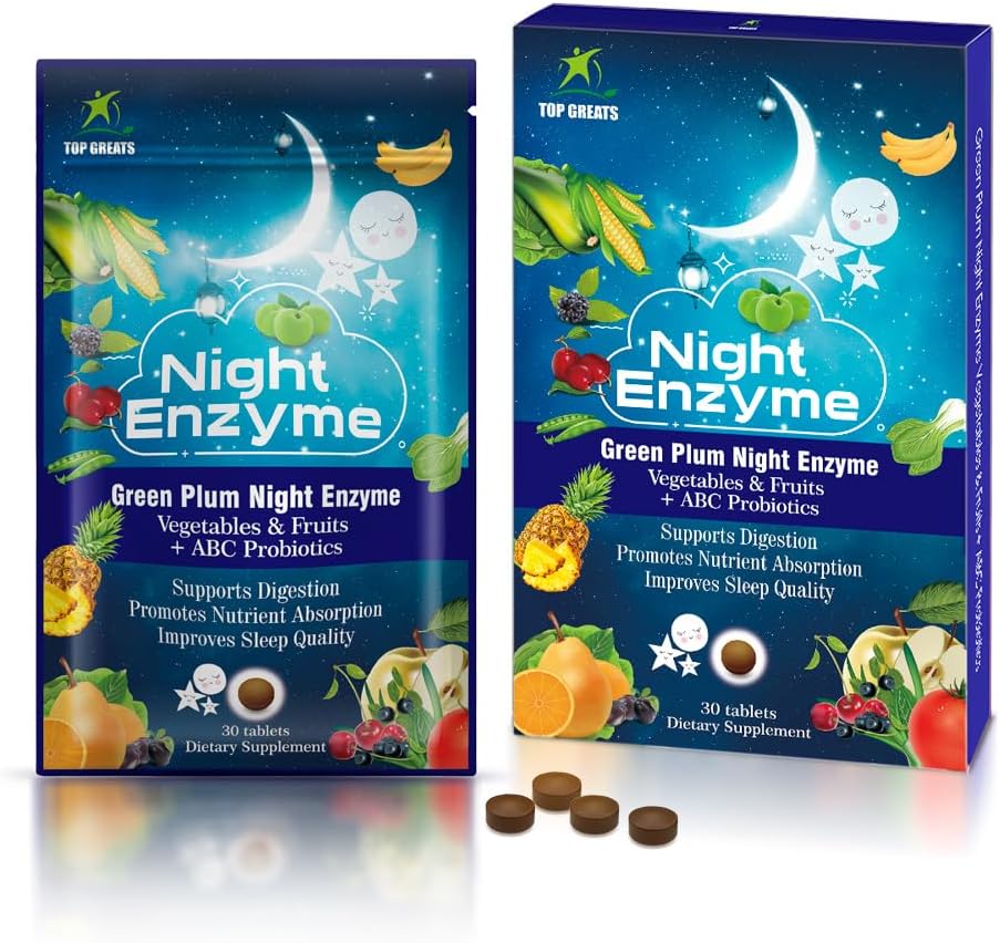 Night Enzyme, Daily Multi Digestive Enzymes, Green Plum Fruit and Vihannekset Probiootit, Relief turvotus, parempi uni laatu, miehille ja naisille, edistää ruoansulatuskanavan terveyttä - 30 tablettia