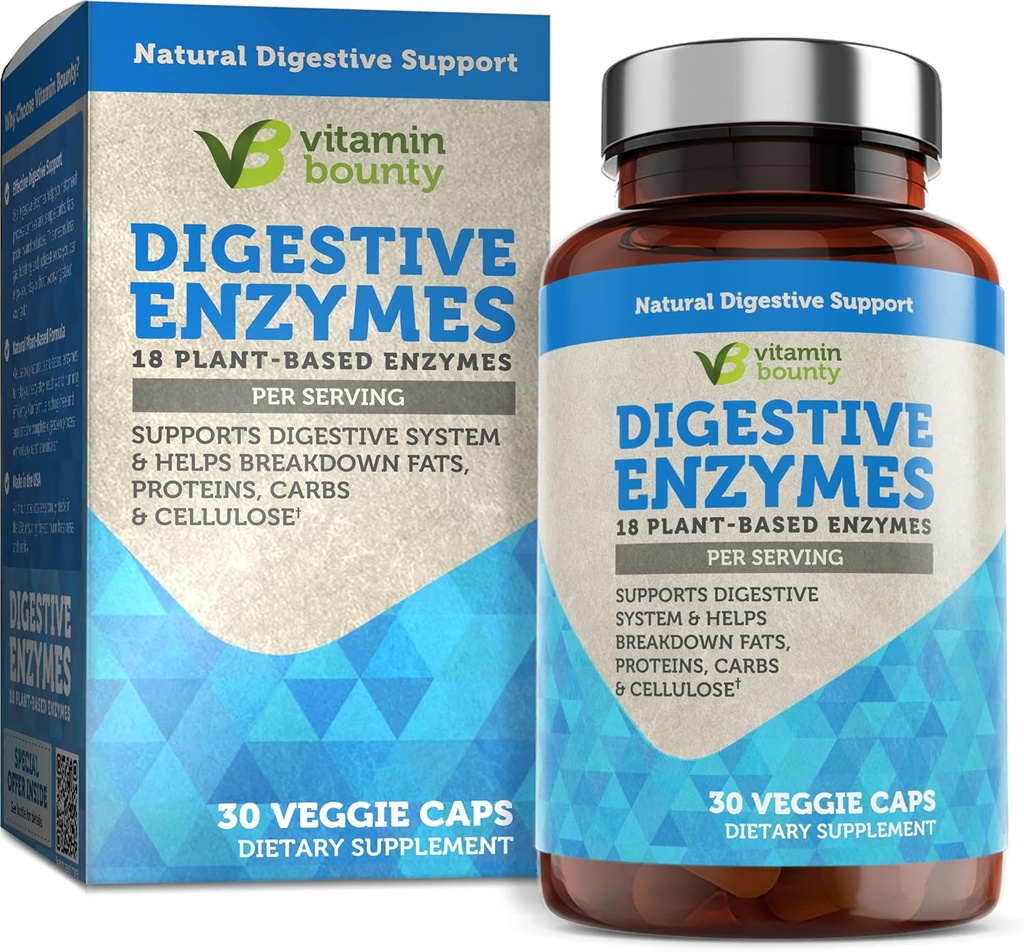 Vitamin Bounty Digestive Enzymes - Prebiotika med 18 Enzymer, Digestive Enzymes för kvinnor och män, Digestion Supplement, stöd för att bryta ner fetter, proteiner och kolhydrater - 30 kapslar