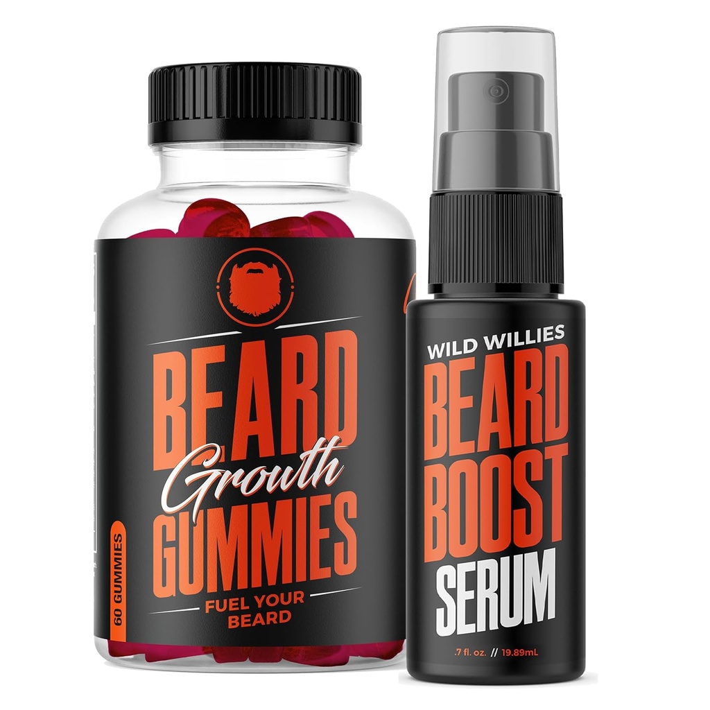 Willies Parta Kasvu Kaksiuhka: Parta Kasvu Gummies ja Seerumin Kit miesten - Biotiini, Kofeiini & Essential Growth Oil for Fuller, Thicker Kasvot Hiukset - Parta vitamiinit ja parantaa parta kasvua