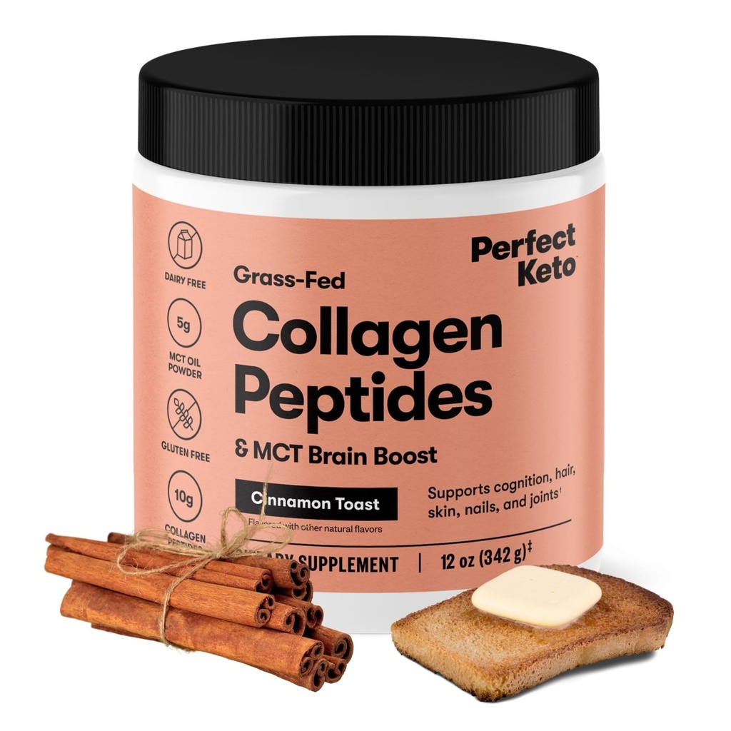 Täydellinen Keto Collagen Peptides Protein Powder with MCT Oil, Hydrolysed Collagen, tyyppi I & III Supplement, Gluteeniton Grass Fed, Low Carb, Keto Coffee Creamer, Collagen for Women & Men, Kanelileipä