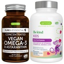 Vegan Omega-3 Algae Oil + Advanced Kids Multivitamiini Gummy Bundle, Korkea pitoisuus DHA & EPA + A-vitamiini, B, C, D3 & E, Puhdas ainesosat 60 Softgels + 90 Berry Flavor Gummies, Igennus