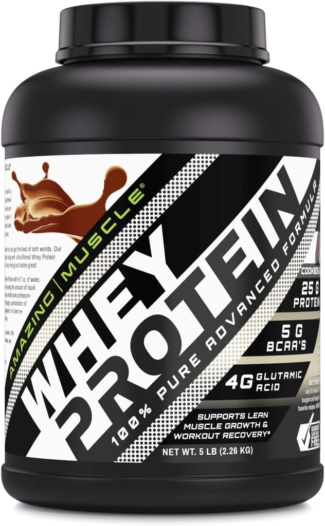 Amazing Muscle 100% Whey Protein Powder * Advanced Formula Whey Protein Isolate Yhdessä Ultra suodatettu Whey Protein konsentraatti (Cookie & Cream, 5 Lb)