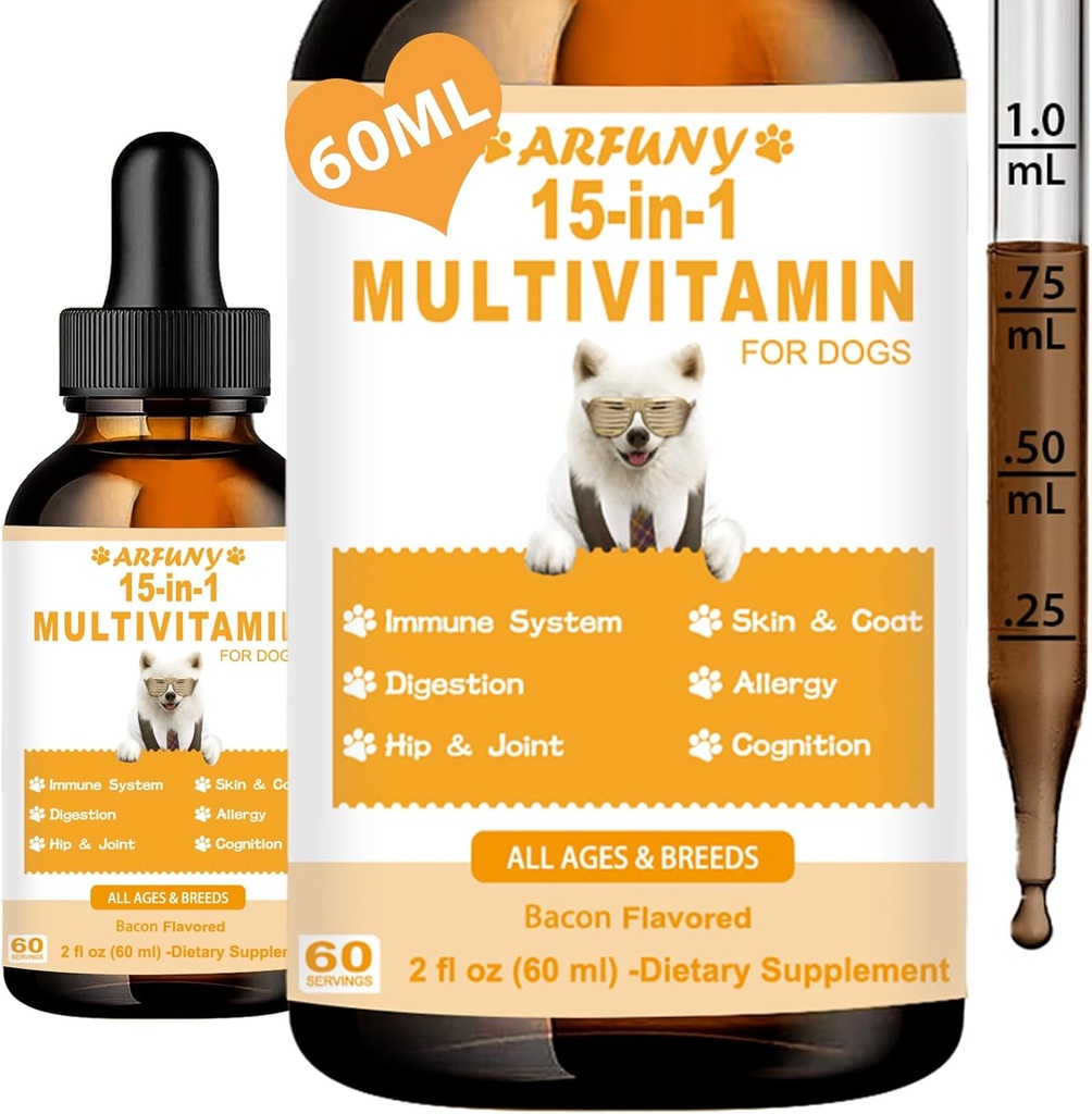 15:1 Monivitamiini koirille - koiran monivitamiinineste tuki nivel, Gut & Immunoterveys - koiran digestio, sydän, ihon ja turkin terveys - vitamiini täydentää koiranpentu - pentu Pekoni maku