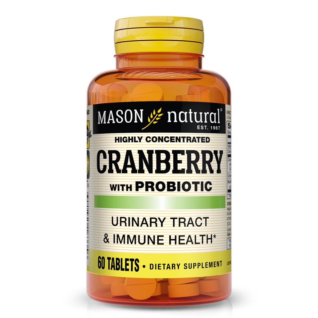 MASON NATURAL Cranberry kanssa Probiootti, 2 kuukauden tarjonta, hyvin voimistaa, tukee normaalia immuuni terveyttä ja virtsaneritystä, 60 tablettia