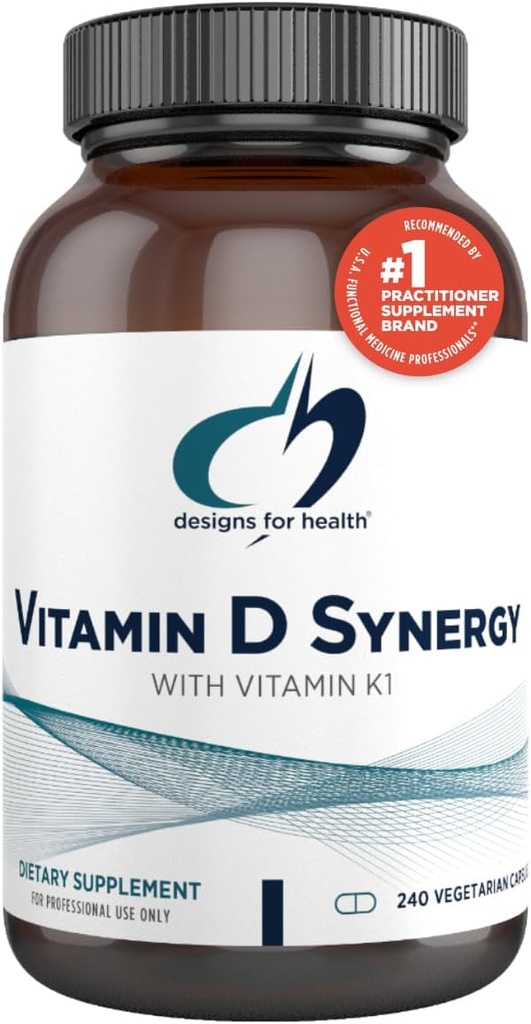 Designs for Health D-vitamiini Synergia - 2000 IU D-vitamiini K-lisäosa - Tukee Terveitä mielialoja, Bone Health + Immuuni terveys aikuisille - VIT D3 + K-vitamiini - Gluteeniton + ei-GMO (240 kapselia)