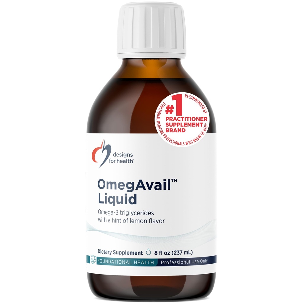 Designs for Health OmegAvail Liquid TG Fish Oil 1200mg - Triglyseridi Omega-3 Fish Oil Brain Support Supplement with DHA/EPA - Natural Lemon Flavor (8oz / 47 Servings)